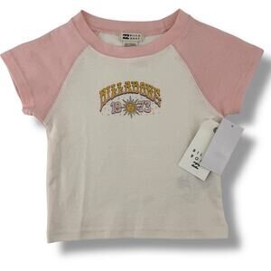 Billabong Salt Crystal Pink Raglan Sleeve Crop Top T Shirt Girls Sz XS 5 6